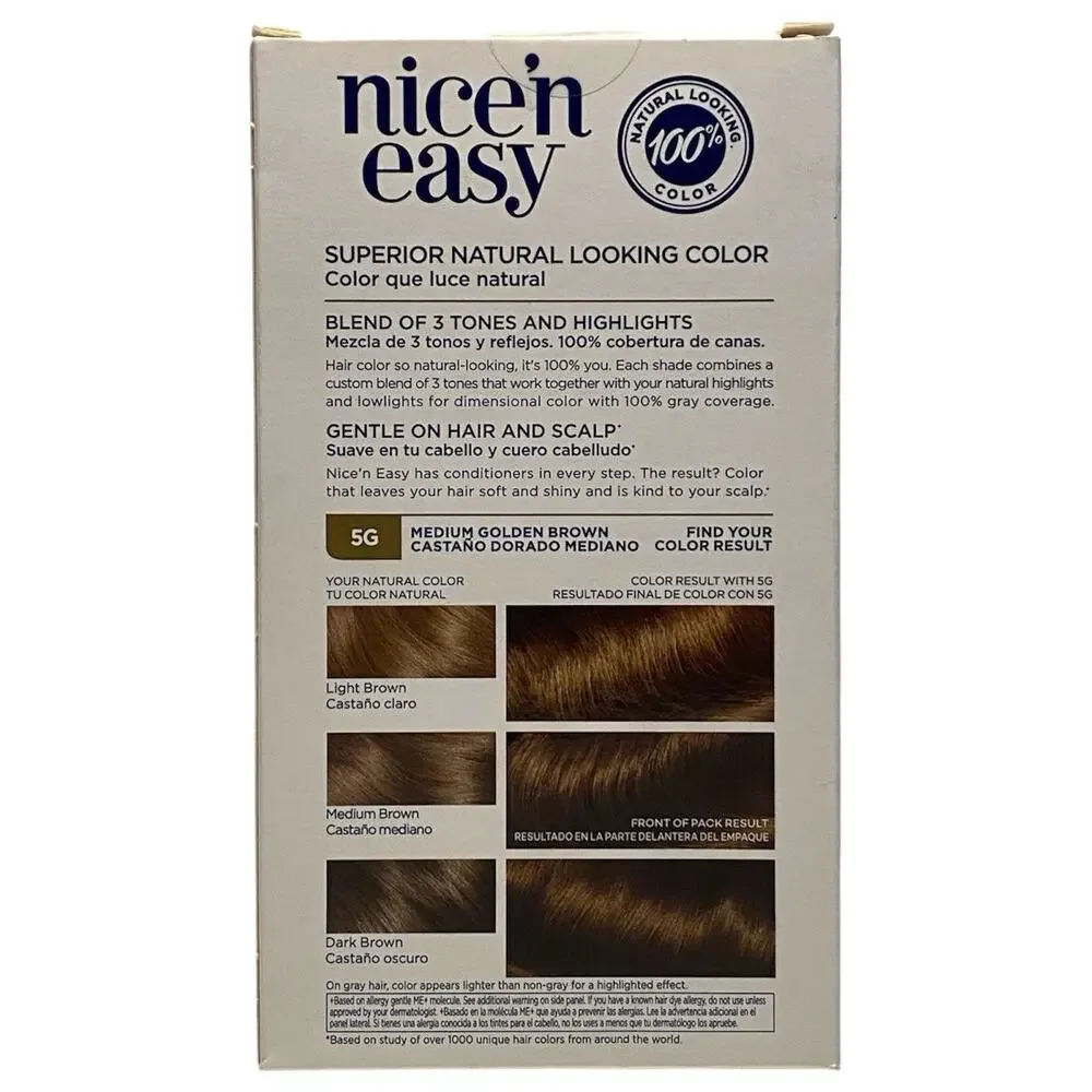 Clairol Nice'n Easy Permanent Hair Color 5G Medium Golden Brown, Pack of 3